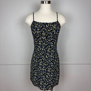 Express World Brand Vintage Romper Size 7/8 Black Floral Print Ruched Bust Y2K